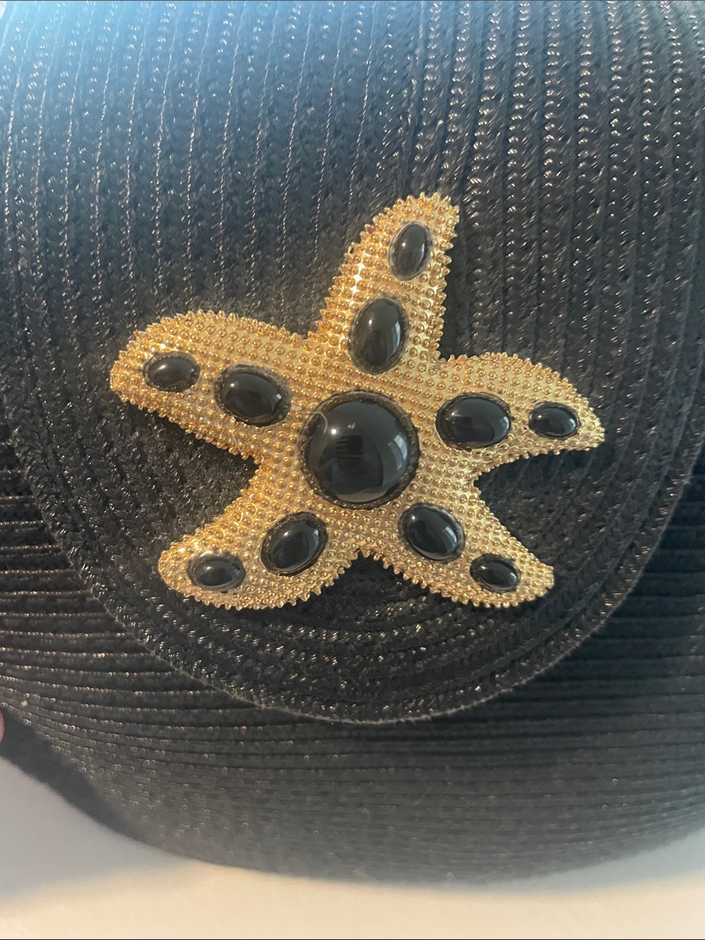 Eric Javits Black Rafia Bag with Gold Starfish Accent - Picture 4 of 9